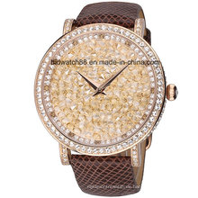 Luxus Damen Diamant Uhr mit Lederband